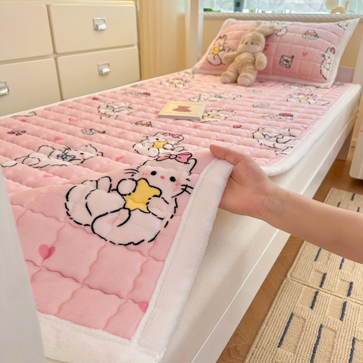 川悦生活 2025新款A类印花牛奶绒床垫加厚绒保暖床床褥 床垫星心小猫