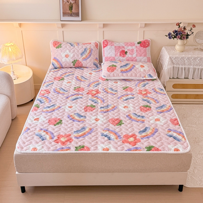 91家纺网 家纺一手货源 找家纺 小萌虎 2025秋冬新款牛奶绒夹棉床垫床褥 彩虹乐园