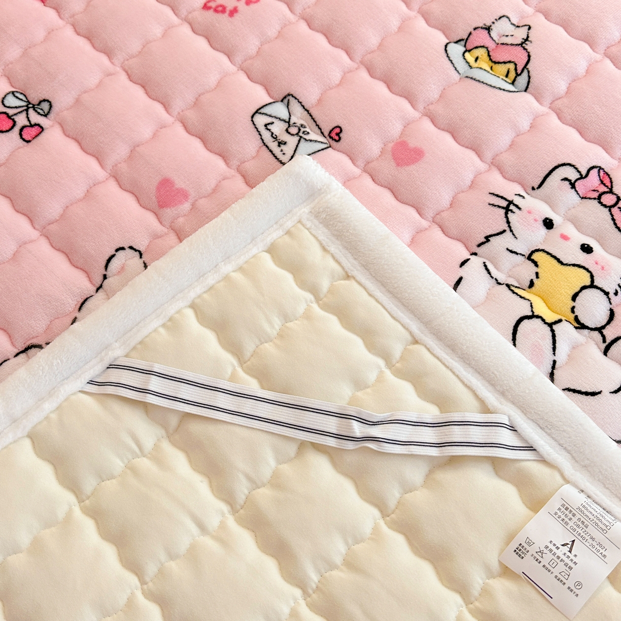 91家纺网 家纺一手货源 找家纺 川悦生活 2025新款A类印花牛奶绒床垫加厚绒保暖床床褥 床垫星心小猫