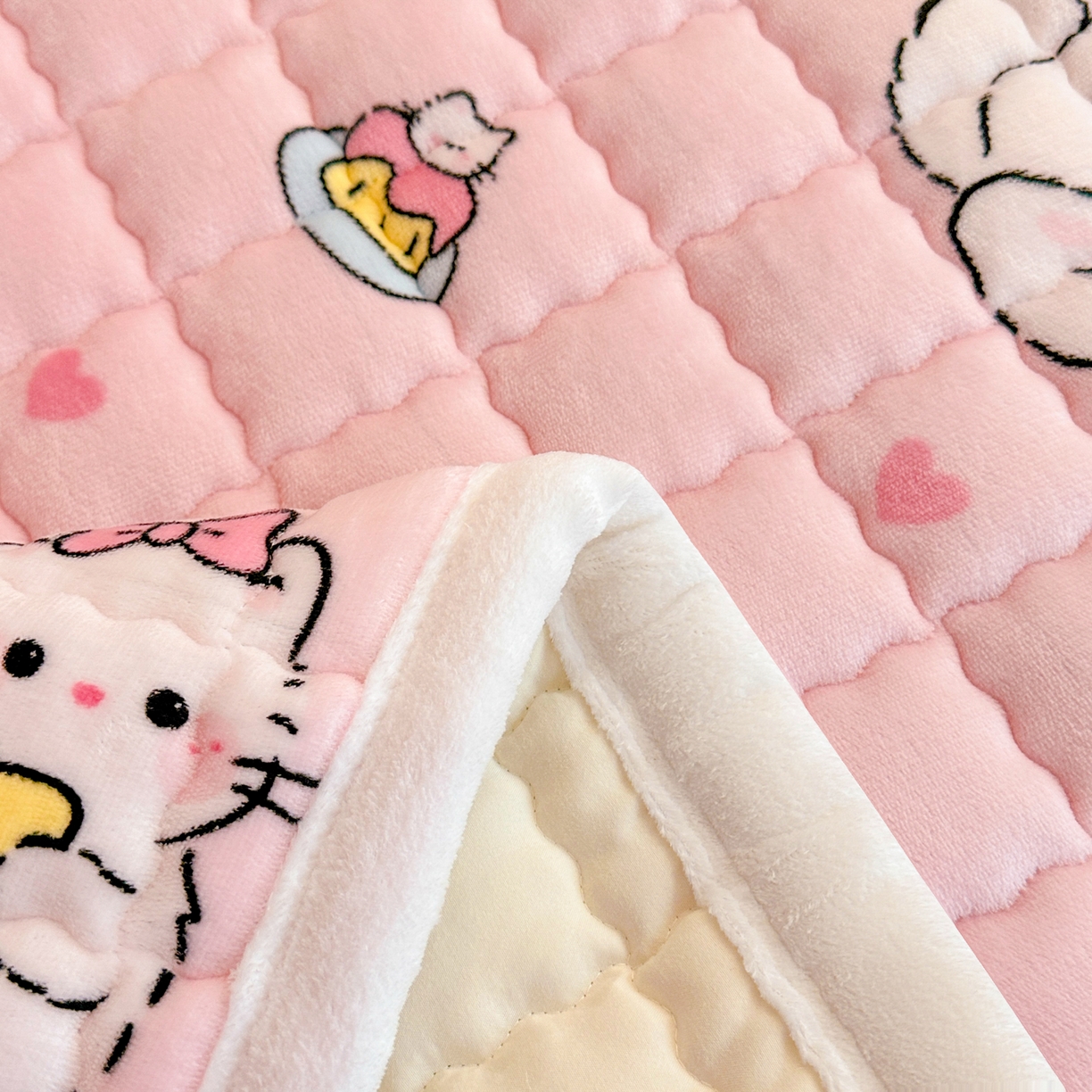 91家纺网 家纺一手货源 找家纺 川悦生活 2025新款A类印花牛奶绒床垫加厚绒保暖床床褥 床垫星心小猫