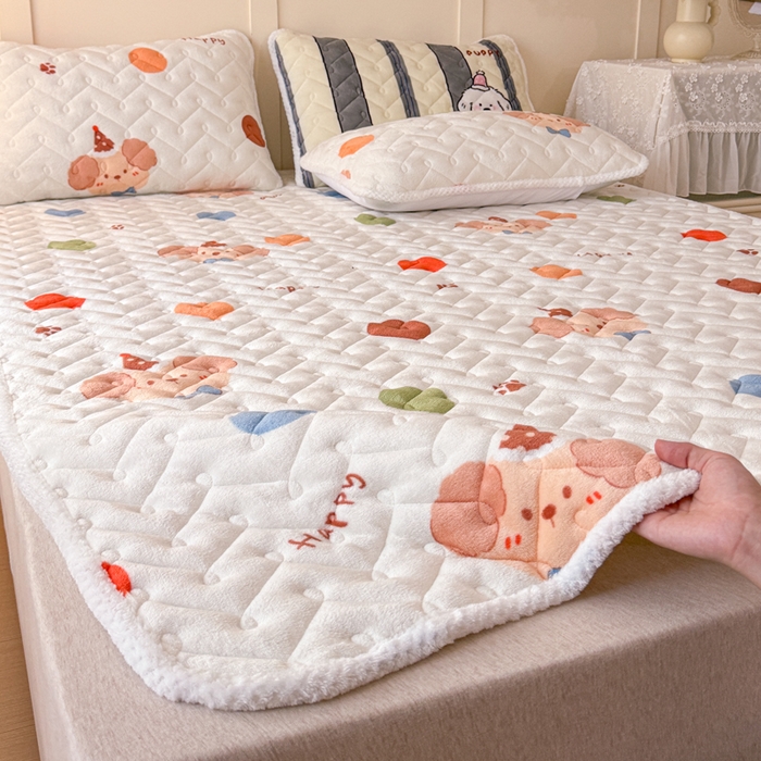 91家纺网 家纺一手货源 找家纺 （总）小萌虎 2025秋冬新款牛奶绒夹棉床垫床褥