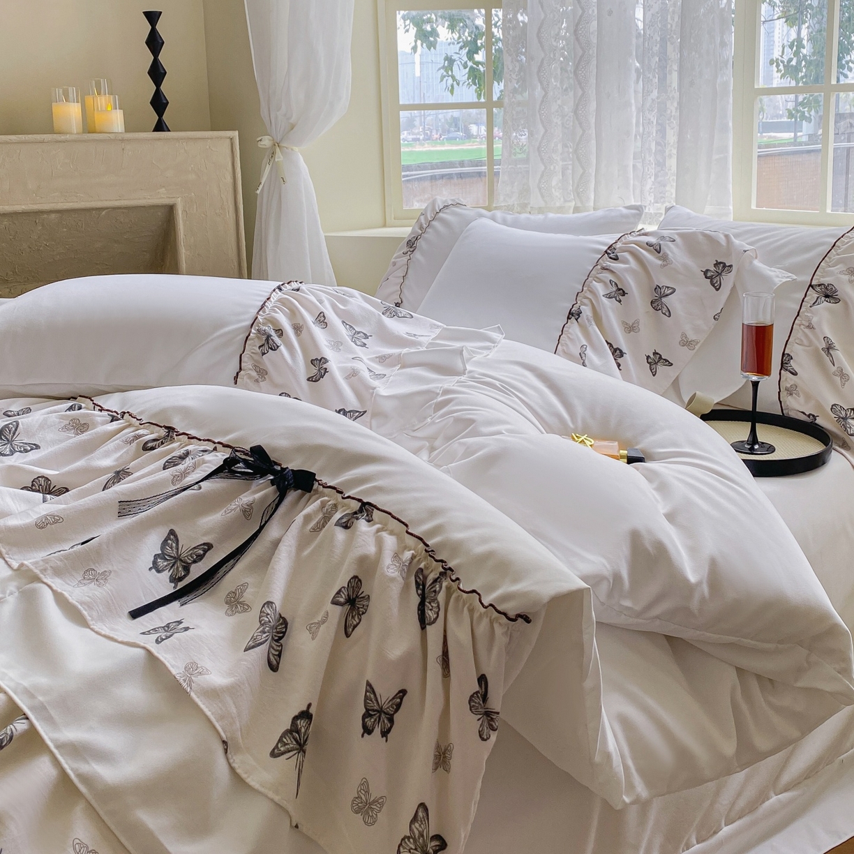 91家纺网 家纺一手货源 找家纺 庭笙 2025新款法式复古公主风花边四件套 翩翩蝶舞