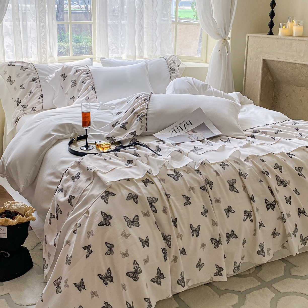 91家纺网 家纺一手货源 找家纺 庭笙 2025新款法式复古公主风花边四件套 翩翩蝶舞