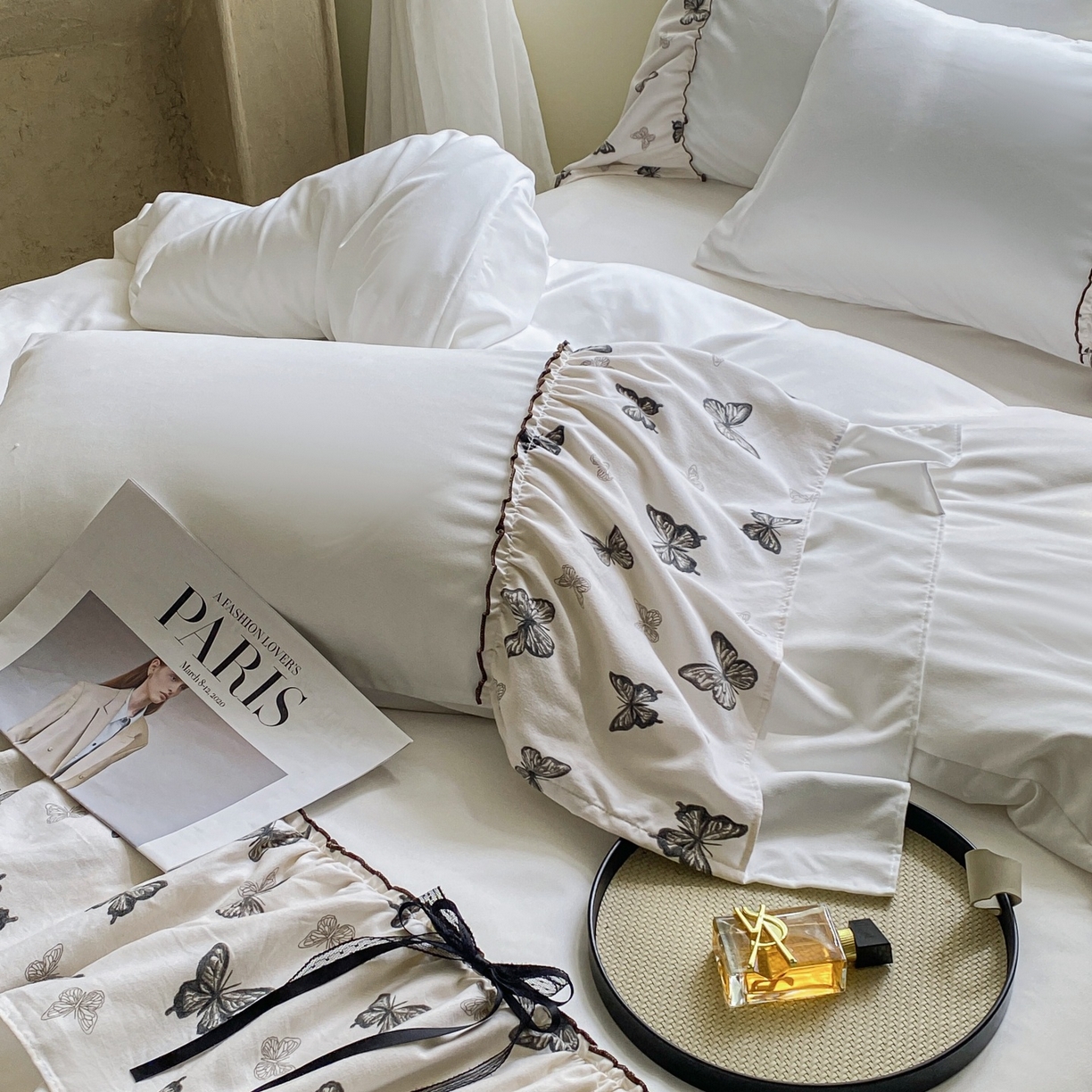 91家纺网 家纺一手货源 找家纺 庭笙 2025新款法式复古公主风花边四件套 翩翩蝶舞