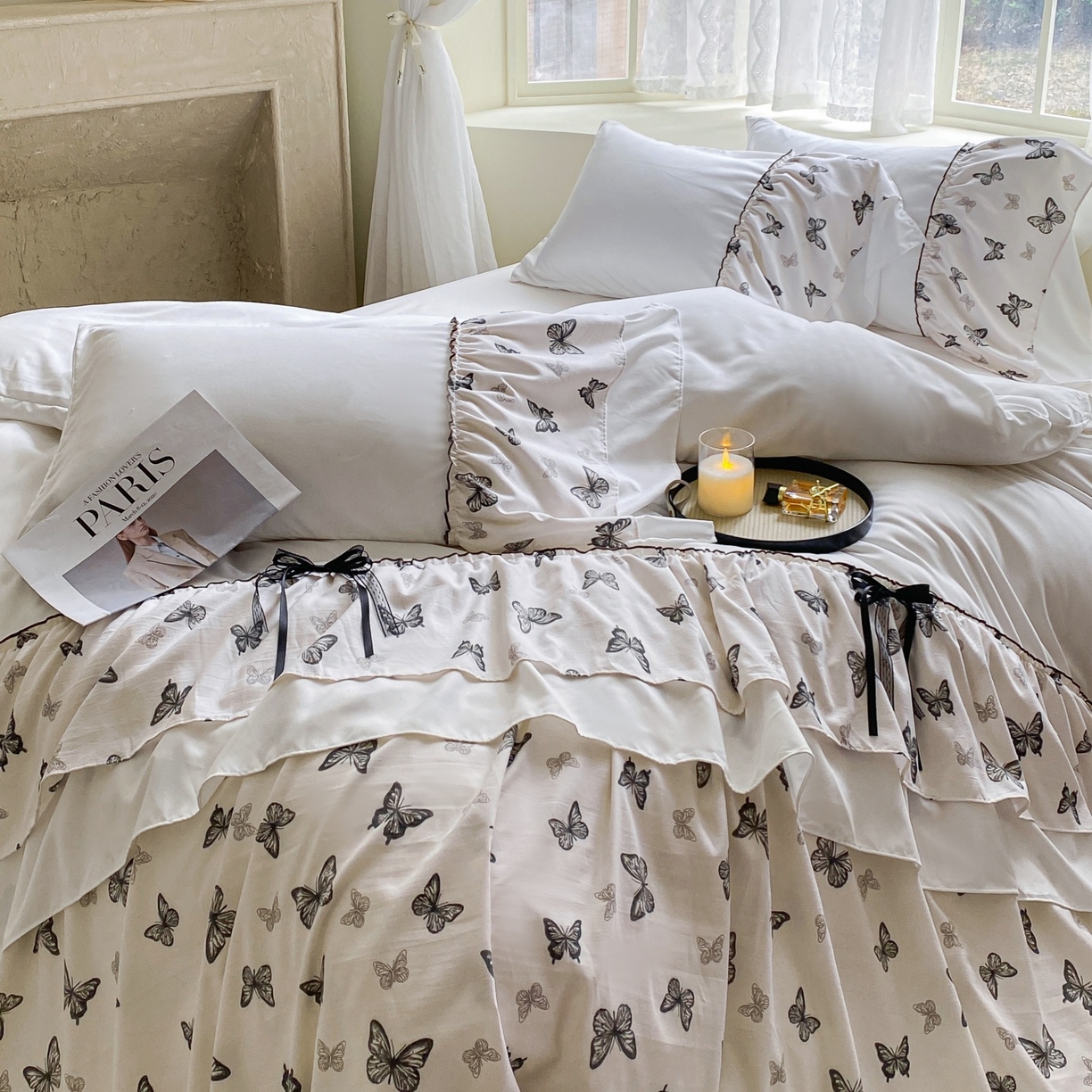 91家纺网 家纺一手货源 找家纺 庭笙 2025新款法式复古公主风花边四件套 翩翩蝶舞