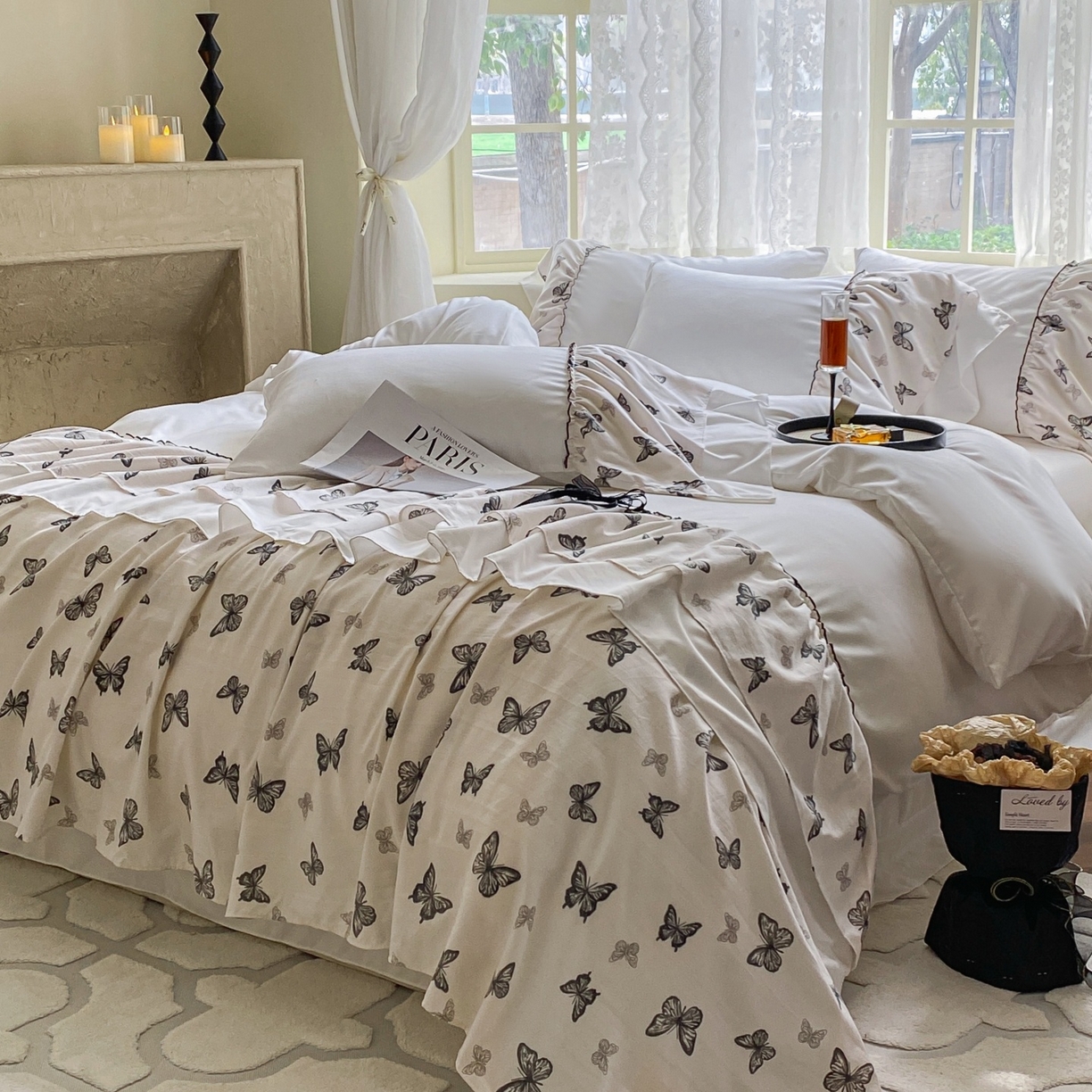 91家纺网 家纺一手货源 找家纺 庭笙 2025新款法式复古公主风花边四件套 翩翩蝶舞