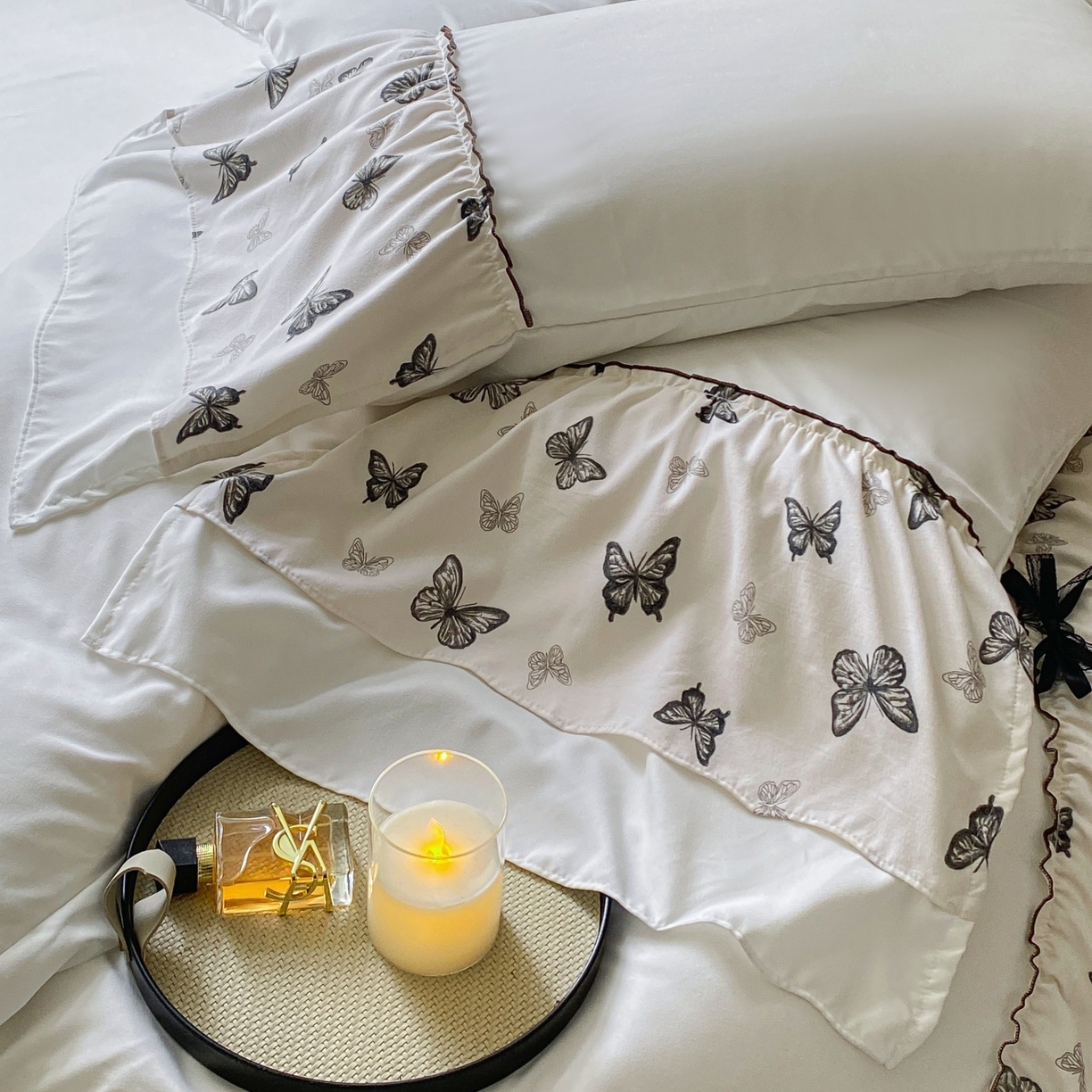 91家纺网 家纺一手货源 找家纺 庭笙 2025新款法式复古公主风花边四件套 翩翩蝶舞