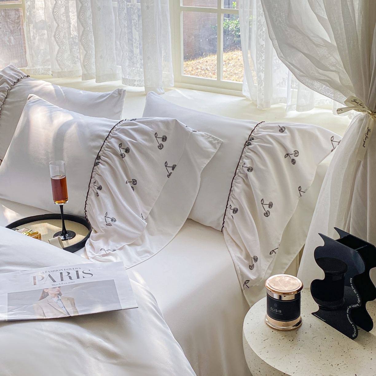 91家纺网 家纺一手货源 找家纺 庭笙 2025新款法式复古公主风花边四件套 复古樱桃