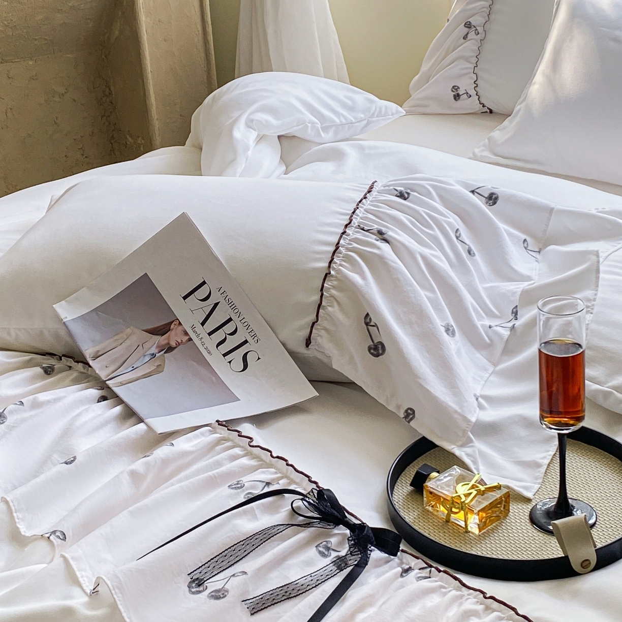 91家纺网 家纺一手货源 找家纺 庭笙 2025新款法式复古公主风花边四件套 复古樱桃