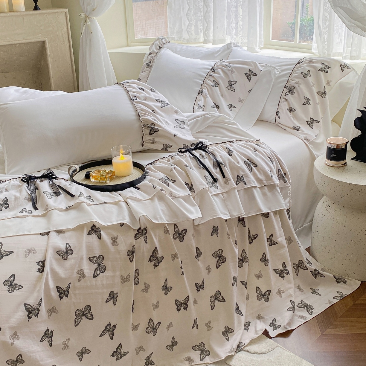 91家纺网 家纺一手货源 找家纺 庭笙 2025新款法式复古公主风花边四件套 翩翩蝶舞