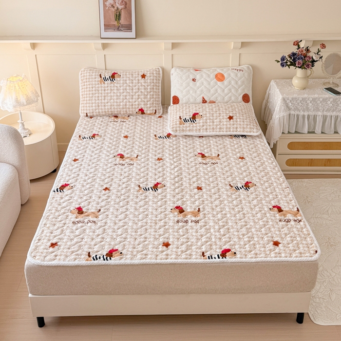 91家纺网 家纺一手货源 找家纺 小萌虎 2025秋冬新款牛奶绒夹棉床垫床褥 腊肠犬