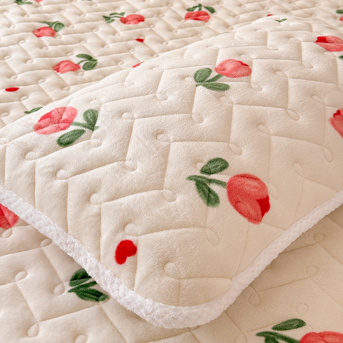 91家纺网 家纺一手货源 找家纺 小萌虎 2025秋冬新款牛奶绒夹棉床垫床褥 郁金香