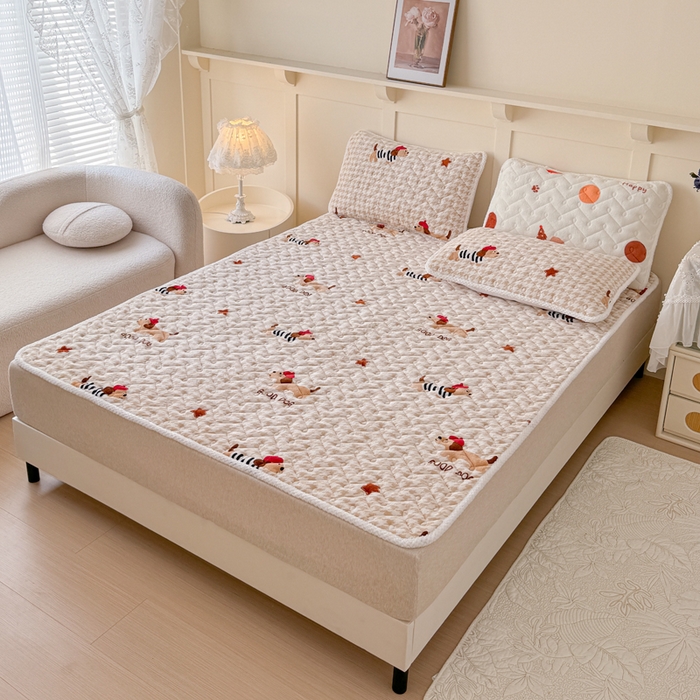 91家纺网 家纺一手货源 找家纺 小萌虎 2025秋冬新款牛奶绒夹棉床垫床褥 腊肠犬