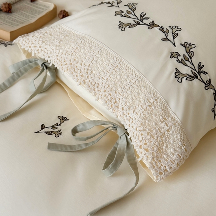 91家纺网 家纺一手货源 找家纺 （总）鹿班家居 2025新款秋冬款100S全棉纯棉磨毛精密刺绣系列四件套—青柠物语（标准会员-20元）