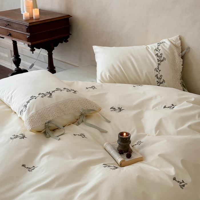 91家纺网 家纺一手货源 找家纺 （总）鹿班家居 2025新款秋冬款100S全棉纯棉磨毛精密刺绣系列四件套—青柠物语（标准会员-20元）