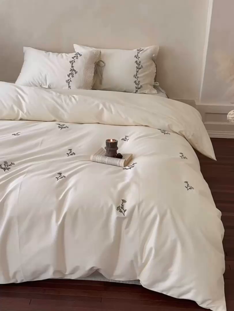 91家纺网 家纺一手货源 找家纺 （总）鹿班家居 2025新款秋冬款100S全棉纯棉磨毛精密刺绣系列四件套—青柠物语（标准会员-20元）