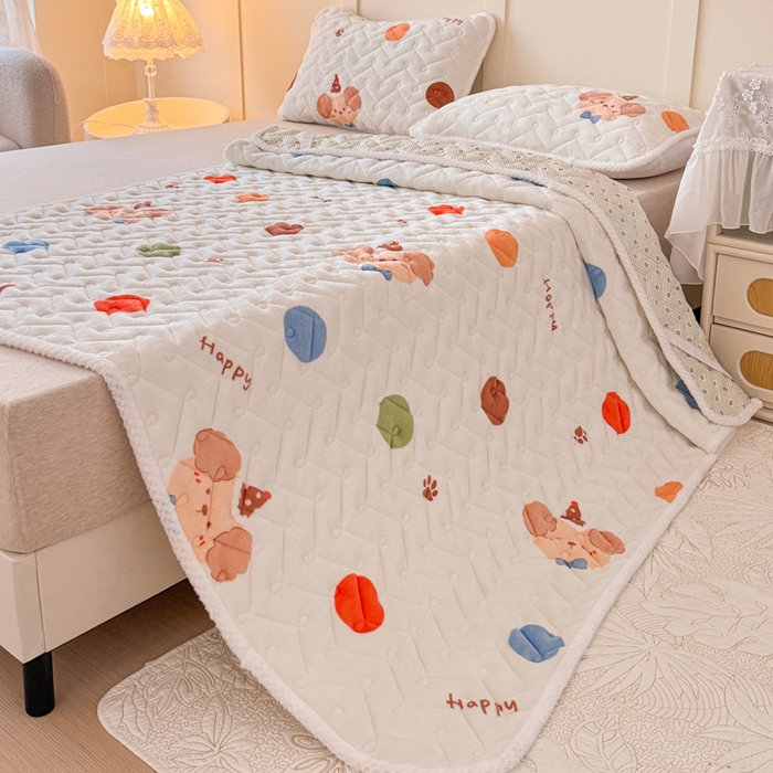 91家纺网 家纺一手货源 找家纺 小萌虎 2025秋冬新款牛奶绒夹棉床垫床褥 波点狗