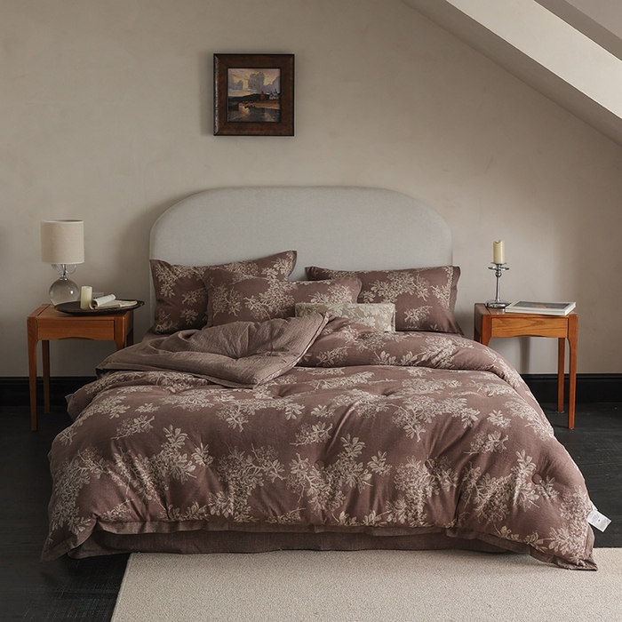 91家纺网 家纺一手货源 找家纺 玛德琳 2025新款原麻皱皱纱懒人抗菌冬被被子被芯 南法庄园