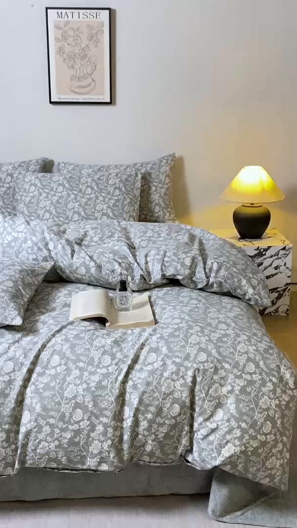 91家纺网 家纺一手货源 找家纺 漫仙阁家纺 2025新款加厚高克重原麻复古风印花四件套 锦簇