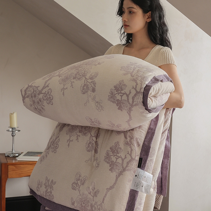 91家纺网 家纺一手货源 找家纺 玛德琳 2025新款原麻皱皱纱懒人抗菌冬被被子被芯 露西-紫