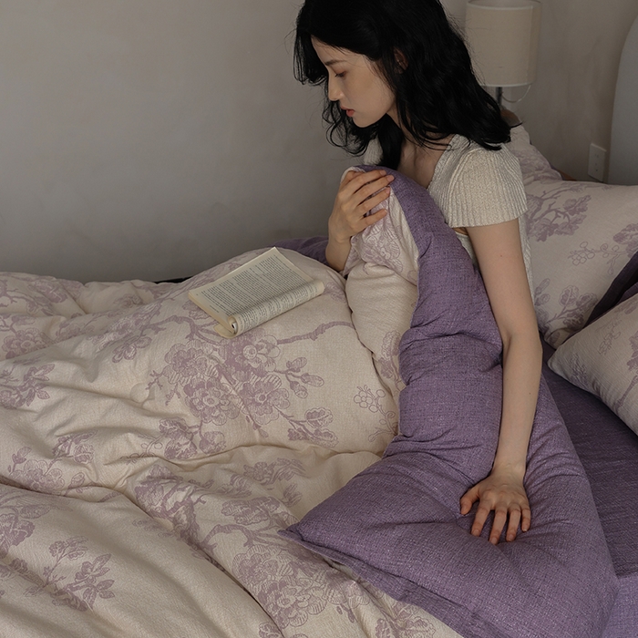 91家纺网 家纺一手货源 找家纺 玛德琳 2025新款原麻皱皱纱懒人抗菌冬被被子被芯 露西-紫