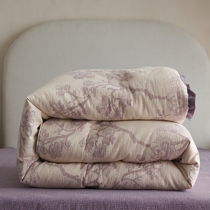 91家纺网 家纺一手货源 找家纺 玛德琳 2025新款原麻皱皱纱懒人抗菌冬被被子被芯 露西-紫