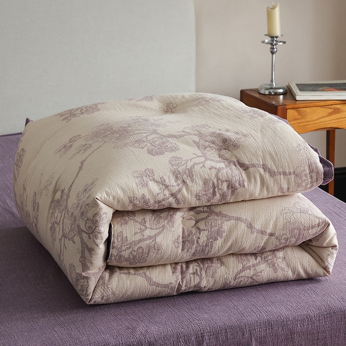 91家纺网 家纺一手货源 找家纺 玛德琳 2025新款原麻皱皱纱懒人抗菌冬被被子被芯 露西-紫