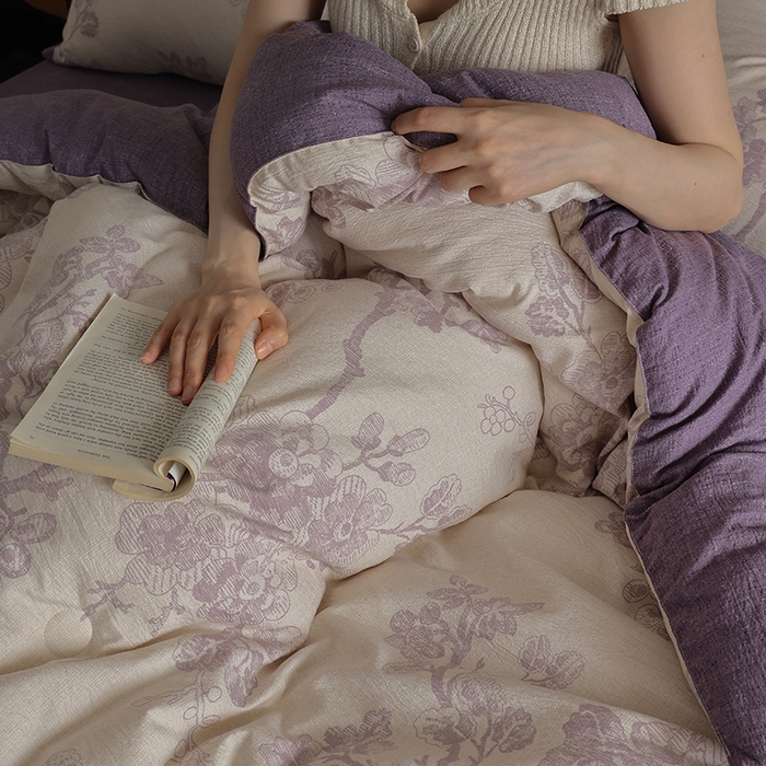 91家纺网 家纺一手货源 找家纺 玛德琳 2025新款原麻皱皱纱懒人抗菌冬被被子被芯 露西-紫