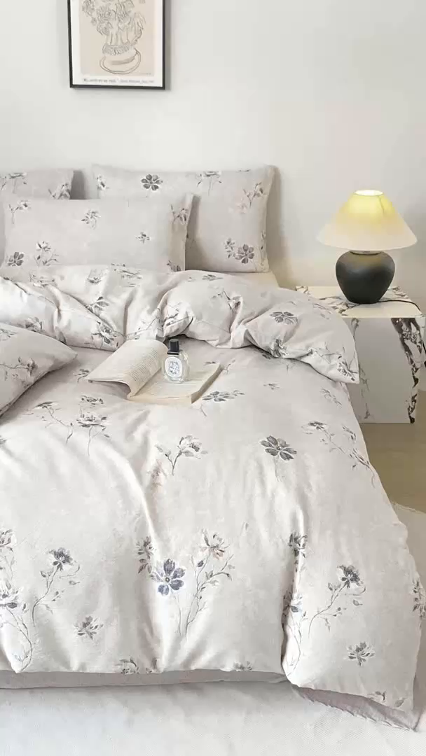 91家纺网 家纺一手货源 找家纺 漫仙阁家纺 2025新款加厚高克重原麻复古风印花四件套 素锦