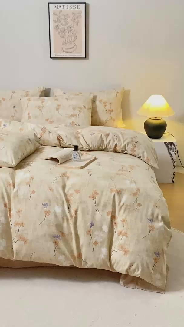 91家纺网 家纺一手货源 找家纺 漫仙阁家纺 2025新款加厚高克重原麻复古风印花四件套 向阳花开