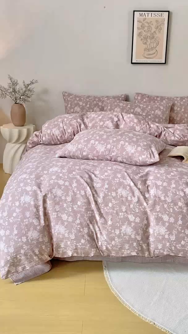 91家纺网 家纺一手货源 找家纺 漫仙阁家纺 2025新款加厚高克重原麻复古风印花四件套 一抹香