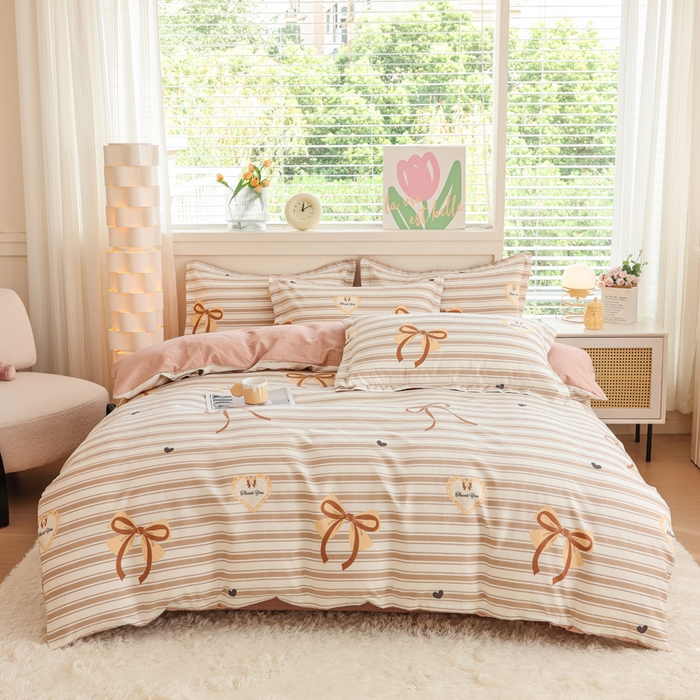 91家纺网 家纺一手货源 找家纺 优纤家纺 2025新款120克磨毛斜纹卡通花卉印花植物羊绒四件套 淑女屋-咖