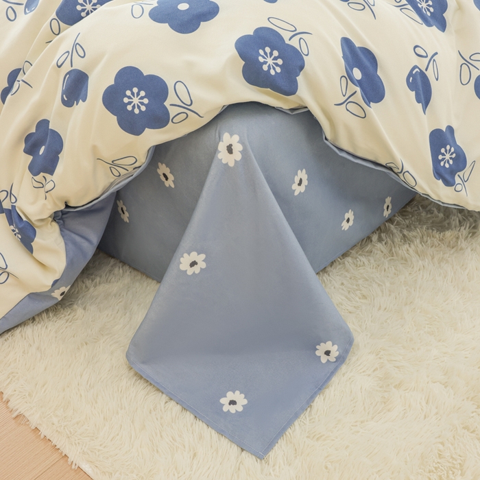 91家纺网 家纺一手货源 找家纺 优纤家纺 2025新款120克磨毛斜纹卡通花卉印花植物羊绒四件套 春风恋情