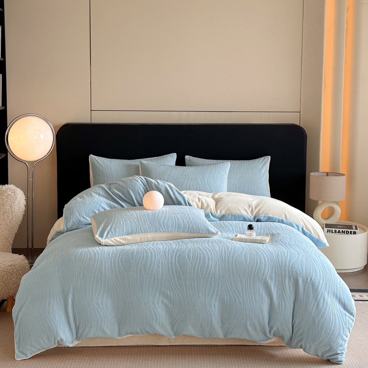 91家纺网 家纺一手货源 找家纺 酱子 2025新款AB版烂花牛奶绒四件套 烂花-蓝黄