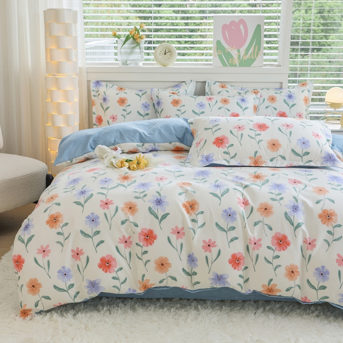 91家纺网 家纺一手货源 找家纺 优纤家纺 2025新款120克磨毛斜纹卡通花卉印花植物羊绒四件套 科莫花园