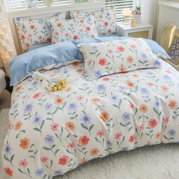 91家纺网 家纺一手货源 找家纺 优纤家纺 2025新款120克磨毛斜纹卡通花卉印花植物羊绒四件套 科莫花园