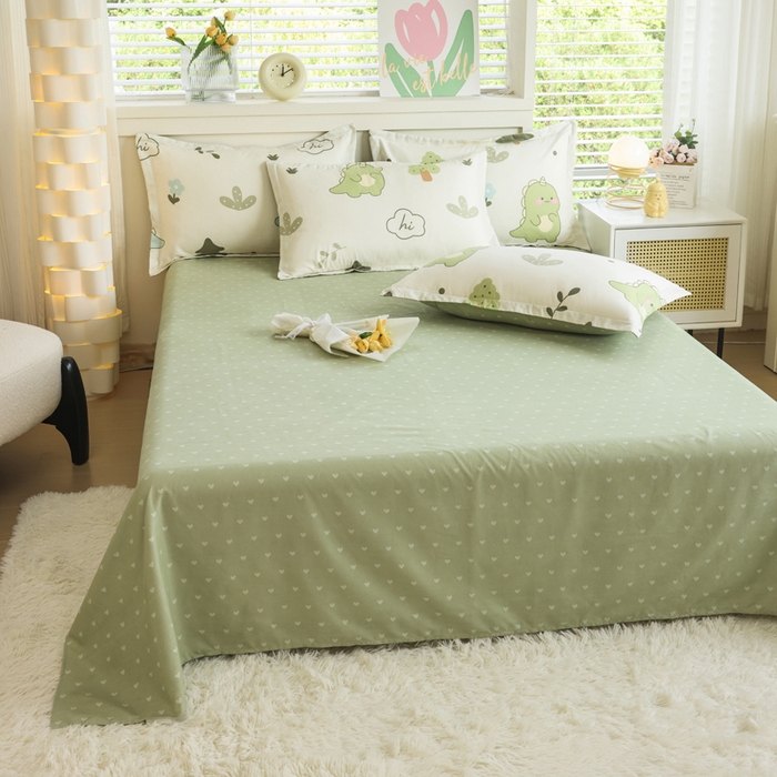 91家纺网 家纺一手货源 找家纺 优纤家纺 2025新款120克磨毛斜纹卡通花卉印花植物羊绒四件套 恐龙告白