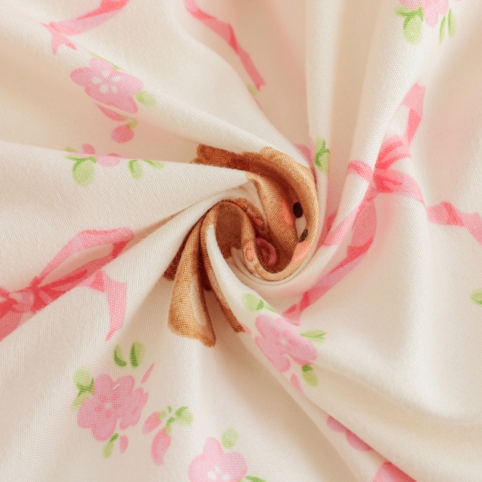 91家纺网 家纺一手货源 找家纺 优纤家纺 2025新款120克磨毛斜纹卡通花卉印花植物羊绒四件套 蝴蝶熊