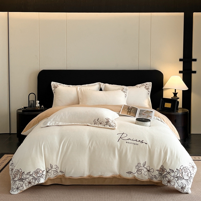 91家纺网 家纺一手货源 找家纺 （总）金牛座家纺 2025新款加厚牛奶绒轻奢刺绣四件套-若兰