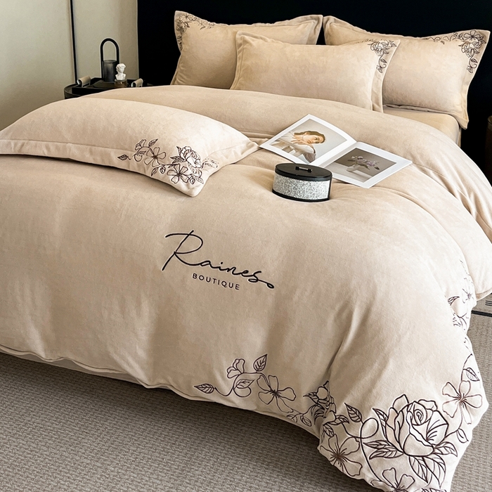 91家纺网 家纺一手货源 找家纺 （总）金牛座家纺 2025新款加厚牛奶绒轻奢刺绣四件套-若兰