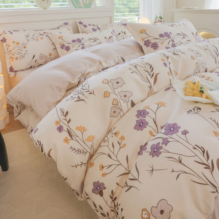 91家纺网 家纺一手货源 找家纺 优纤家纺 2025新款120克磨毛斜纹卡通花卉印花植物羊绒四件套 千寻花语