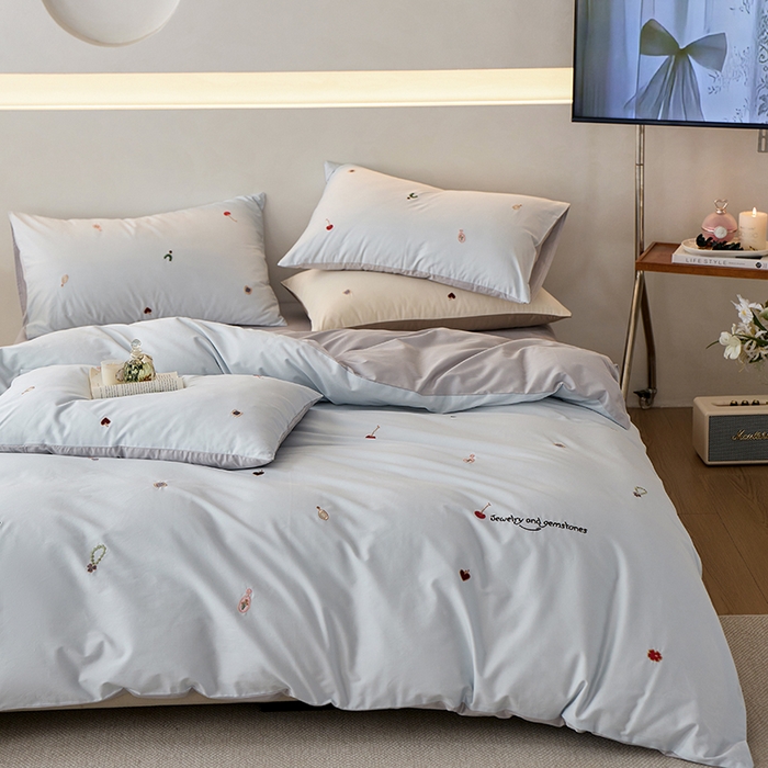 91家纺网 家纺一手货源 找家纺 （总）简纯主义 2025新款100s贡缎长绒棉纯棉刺绣四件套-趣味