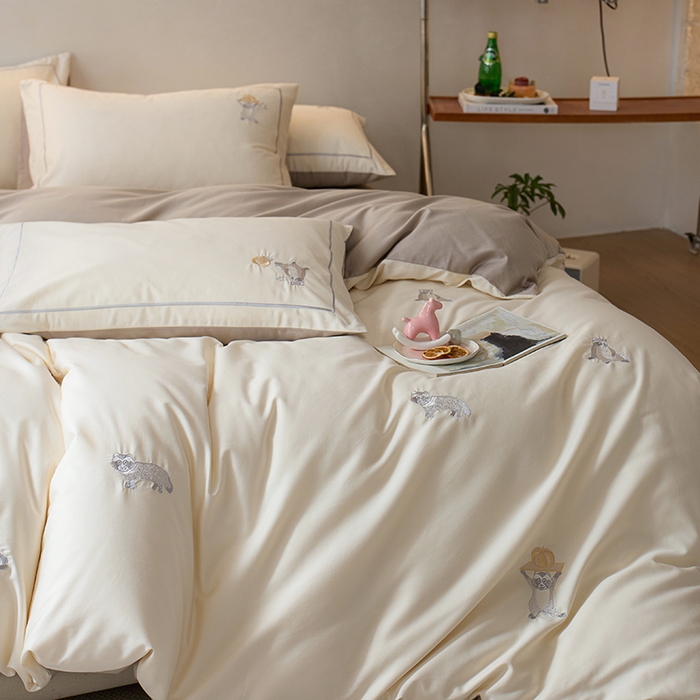 91家纺网 家纺一手货源 找家纺 （总）简纯主义 2025新款100s贡缎长绒棉纯棉刺绣四件套-趣味