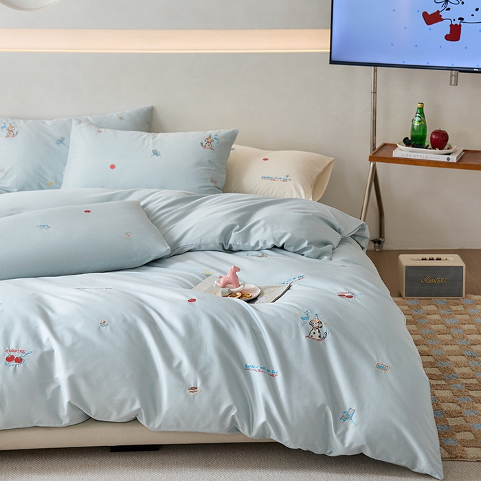 91家纺网 家纺一手货源 找家纺 （总）简纯主义 2025新款100s贡缎长绒棉纯棉刺绣四件套-趣味