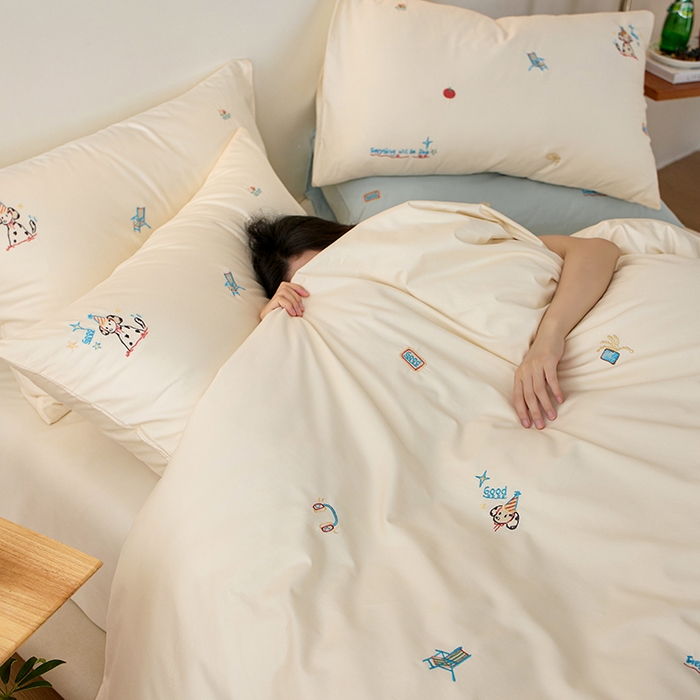 91家纺网 家纺一手货源 找家纺 简纯主义 2025新款100s贡缎长绒棉纯棉刺绣四件套-趣味 露露米娅-白