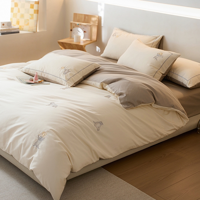 91家纺网 家纺一手货源 找家纺 （总）简纯主义 2025新款100s贡缎长绒棉纯棉刺绣四件套-趣味