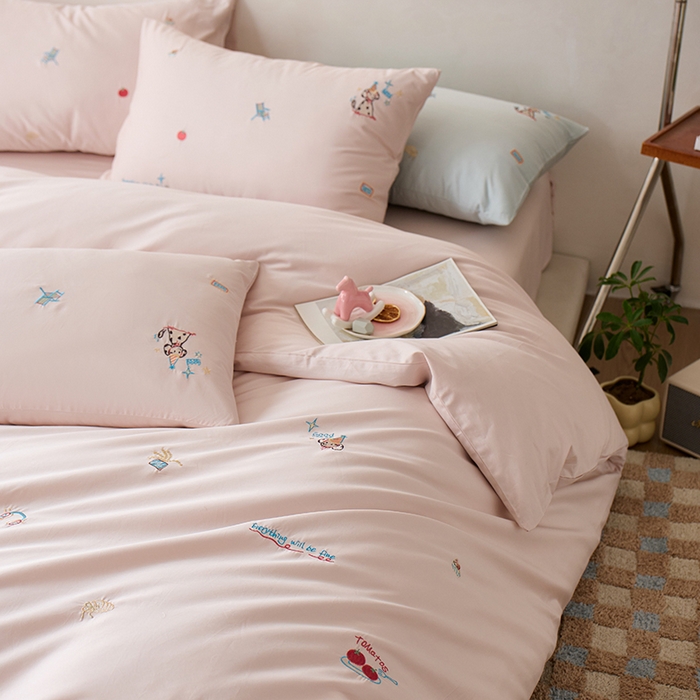 91家纺网 家纺一手货源 找家纺 简纯主义 2025新款100s贡缎长绒棉纯棉刺绣四件套-趣味 露露米娅-粉