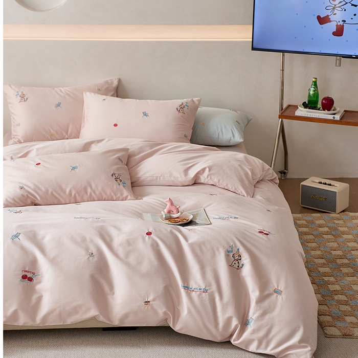 91家纺网 家纺一手货源 找家纺 （总）简纯主义 2025新款100s贡缎长绒棉纯棉刺绣四件套-趣味