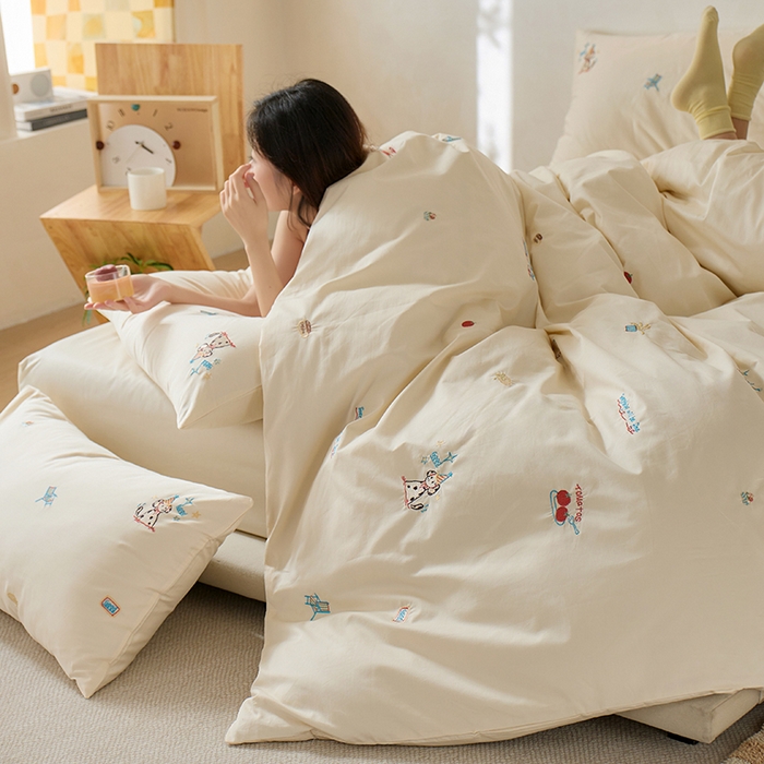 91家纺网 家纺一手货源 找家纺 简纯主义 2025新款100s贡缎长绒棉纯棉刺绣四件套-趣味 露露米娅-白