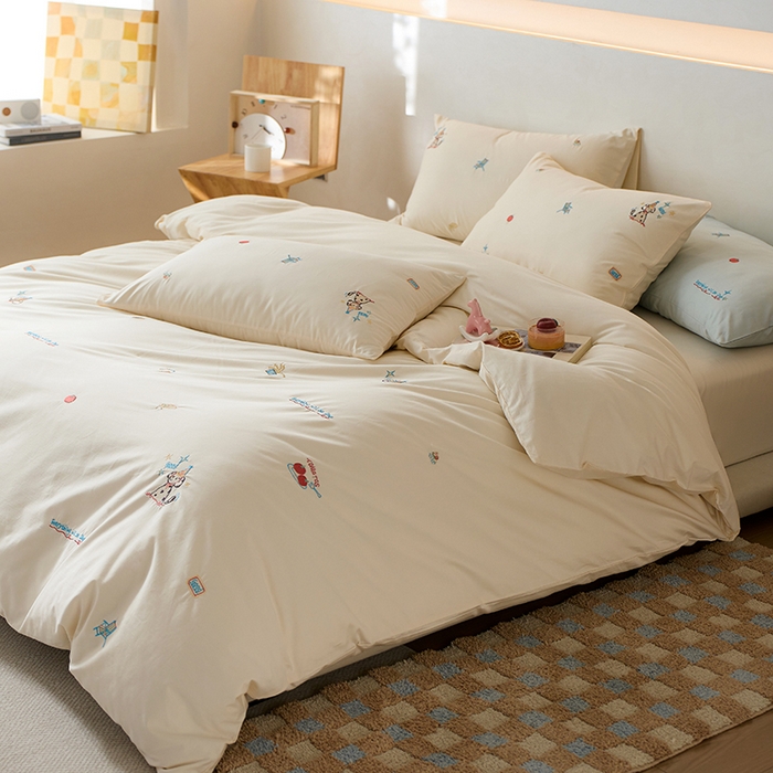 91家纺网 家纺一手货源 找家纺 简纯主义 2025新款100s贡缎长绒棉纯棉刺绣四件套-趣味 露露米娅-白